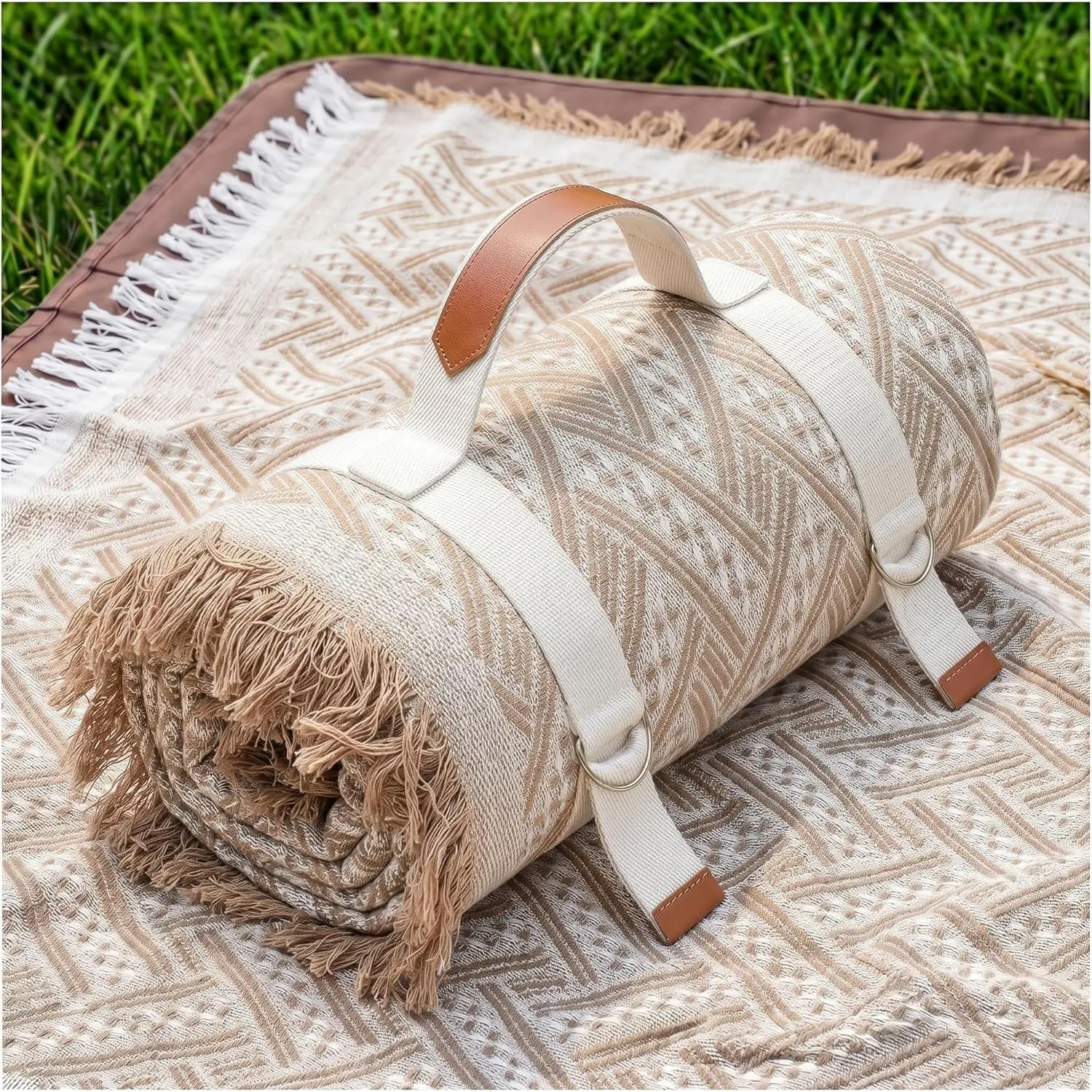 2 in 1  Rug Outdoor Picnic Blanket  Woven Boho Mat Giant Beach Towel Travel Essential Yoga Accessories Park Patio Lawn Garden Ground  Festival Concert  Have