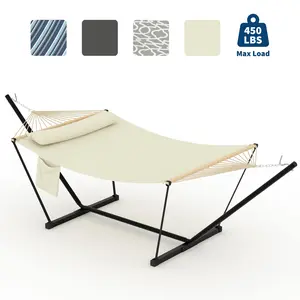 Double Hammock with Stand - Heavy Duty Portable 2 Person Design, Adjustable Steel Stand, Max 450LBS, Ideal for Outdoor Patio, Garden, Beach & Backyard,summervibes
