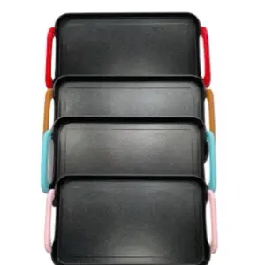 2 Pack NON STICK Black Griddle Comal Double Burner Cookware with Colored Silicone Handles for ALL Stoves Induction