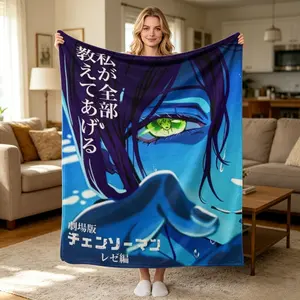 Chainsaw Man Reze Arc Flannel Blanket | Dynamic Anime Action Scenes & Bold Logo | Soft & Cozy Throw for Adults and Children | Bed, Sofa & Bedroom Decor | Perfect Manga Gift for Fans