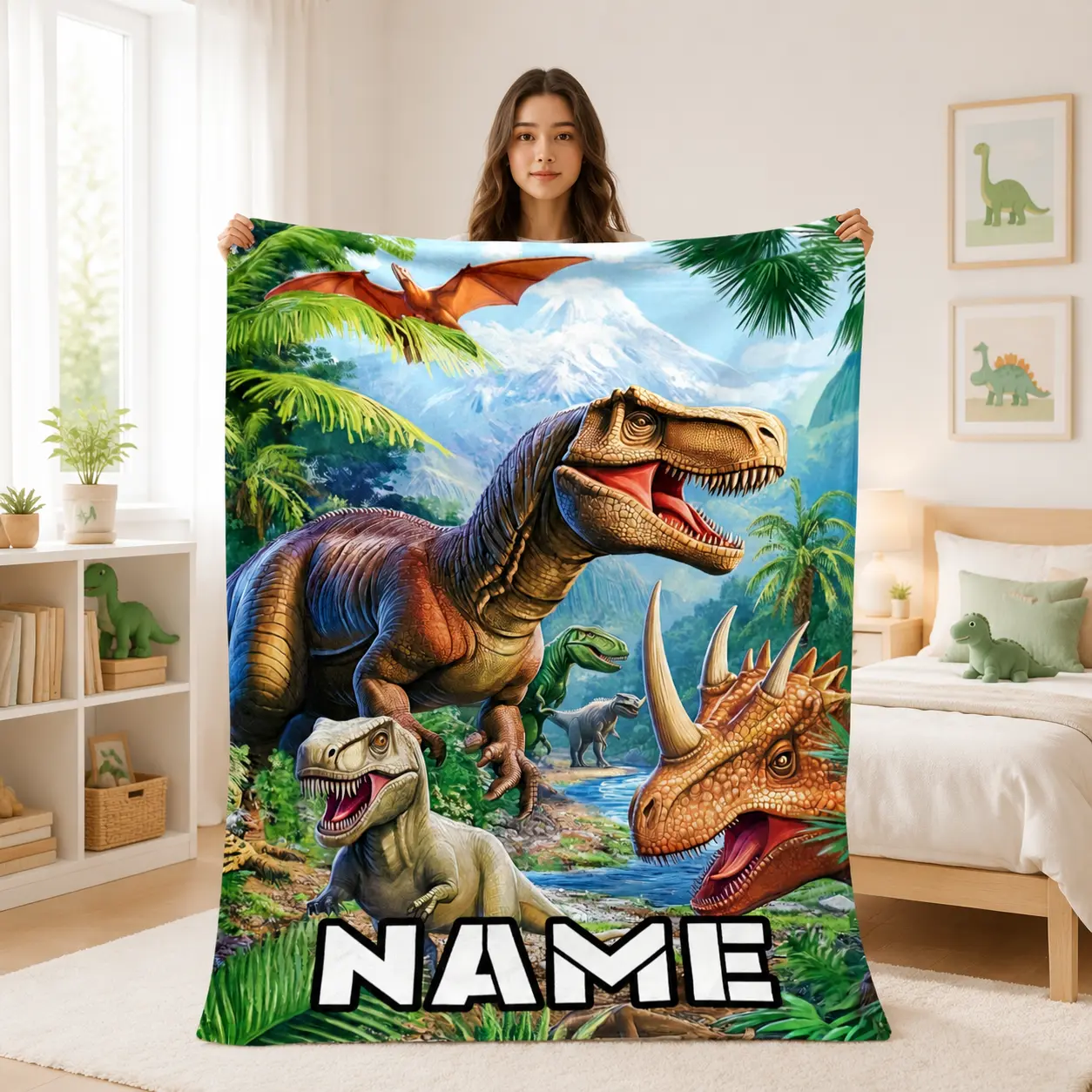 1pc of Cute Cartoon Dinosaur Custom Fleece Blanket, Suitable for Outdoor Picnics, Home/Camping Sofa Nap Air-Conditioning Blanket, Dual-Use for Vacation Travel, Birthday/Anniversary Gift for Dinosaur Enthusiast Friends, Cute Dinosaur Pattern Blankets, Dino