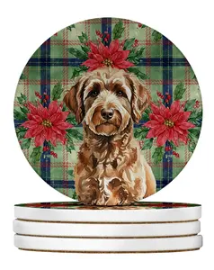 Carolines Treasures WDK8690RCS4 4 x 4 in. Chocolate Labradoodle Christmas Poinsettias Large Sandstone Coasters, Pack of 4