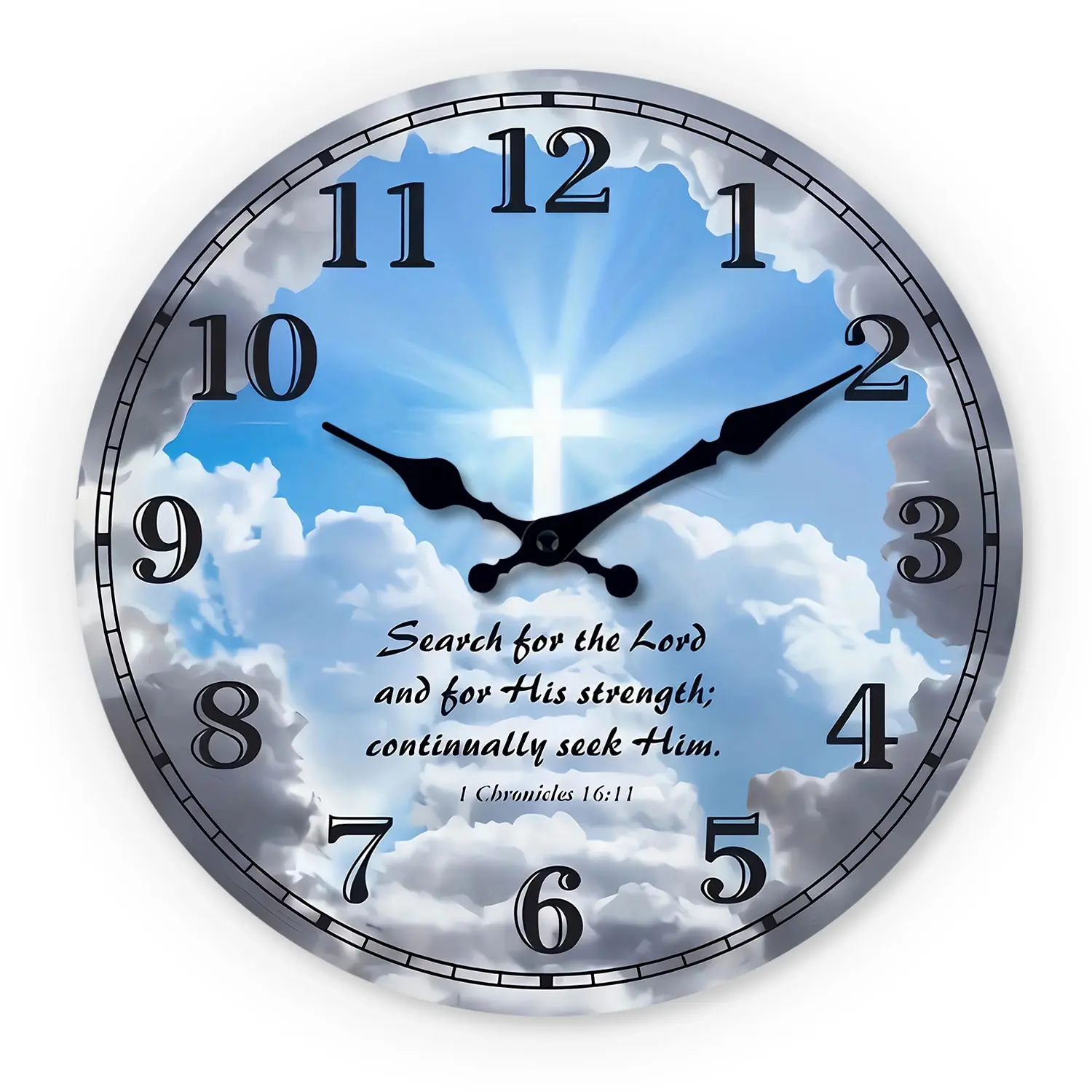 Wooden Wall Clock Decoration with Blue Background and Bible Verse, 10-14 Inch Silent Decorative Clock for Living Room, Bedroom, Church, Ideal for Valentine's Day and International Women's Day