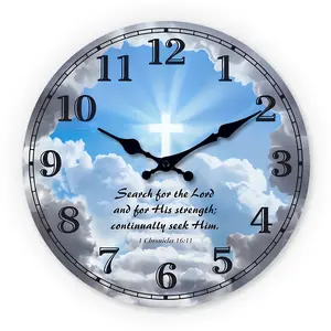 Wooden Wall Clock Decoration with Blue Background and Bible Verse, 10-14 Inch Silent Clock for Living Room, Bedroom, Church, Ideal for Valentine's Day and International Women's Day