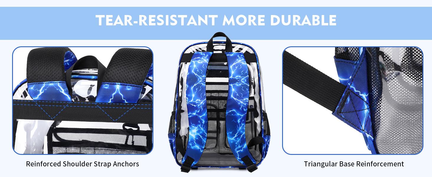 Clear Backpack for School,Transparent Backpack Stadium Events,Heavy Duty Clear Bookbag for Girls,Boys,Work,Sport Blue Lightning