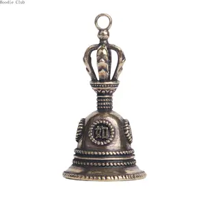 Vintage Brass Tibetan Bell Keychain Pendant, Handheld Vajra Prayer Bell with Lucky Blessing, Boho Feng Shui Ornament for Bag & Key Decor, Small Copper Wind Chime Craft for Spiritual Daily Use, Trendy Lucky Charm Gift