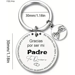 Stainless Steel Dad Keychain with Hand Charm, engraved Spanish quote design. Sentimental keepsake, ideal gift for Father's Day, birthday from kids