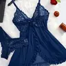 Women's Poly Spandex Comfortable Night Gown - Sleeveless, Seamless, V-Neck, Backless, Ruffle Trim, Contrast Lace, Split Hem Slip Dress with Stretch, Elastic Bust, Sexywear, Sohochic