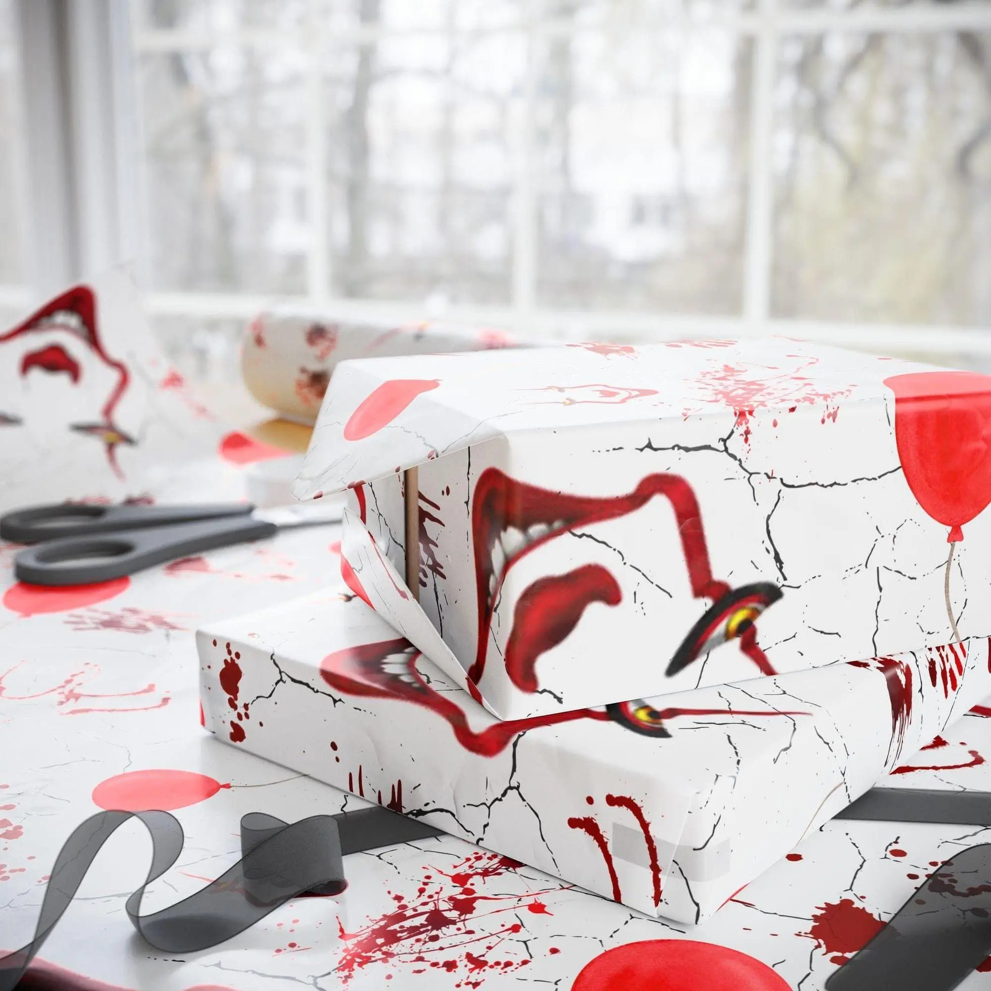 Wrapping Paper in Horror Red Balloon Nightmare Wrapping Paper