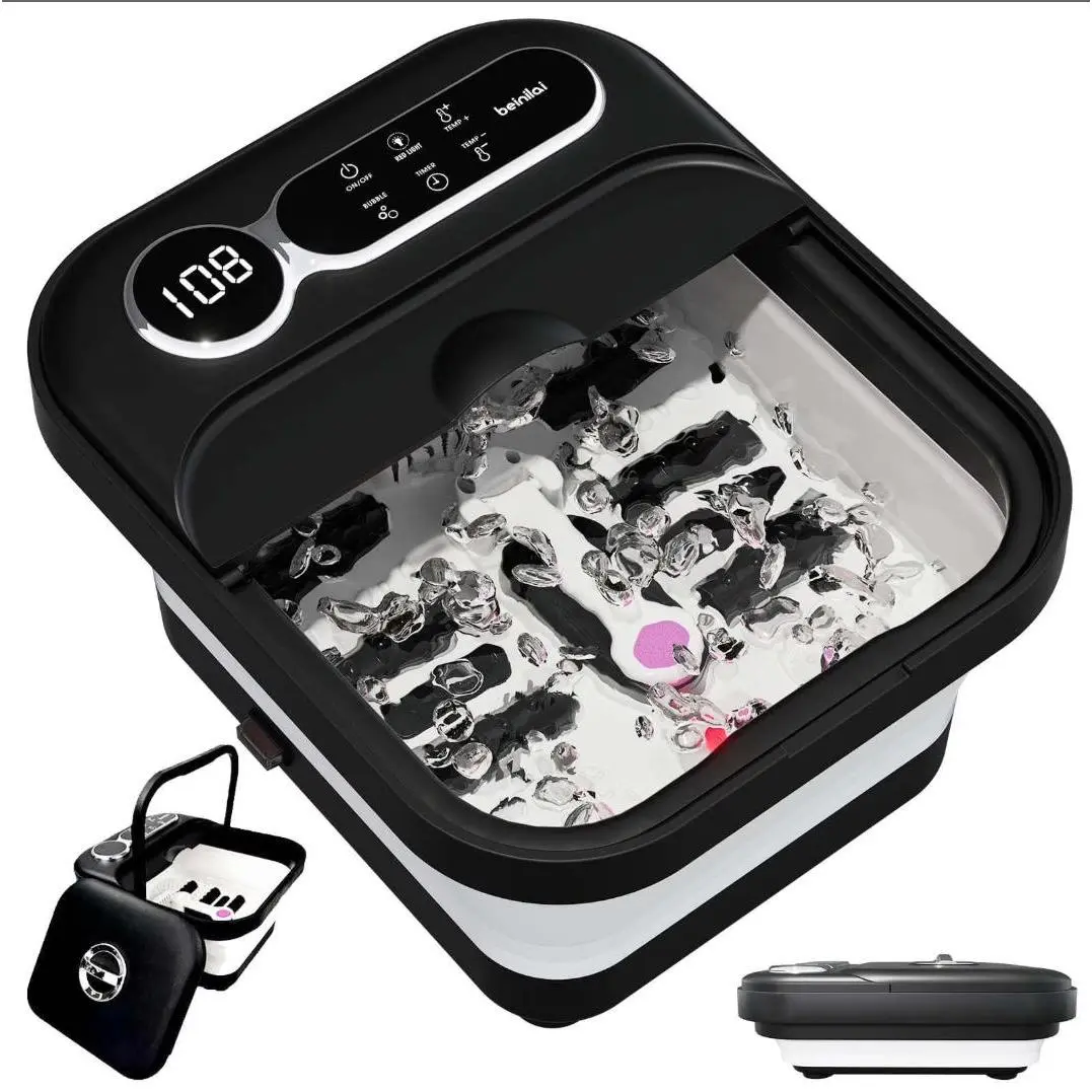 Foldable Automatic Heating Foot Cleaner Machine with Foot Bath Basin, Heating & Bubble Massage. Perfect Mother's Day Gift & Christmas Present for Family Relaxation at Home. Plastic Foot Massager Basin, Bathroom Accessory & Spa Relaxation Aid