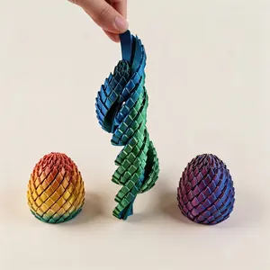 Easter Dragon Egg Fidget Toy – 3D Printed Slippery Egg, Stress Relief Desk Toy for Adults, Twisty Egg, Easter Basket Must-Have (Flamboyant)