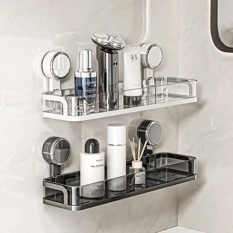 Easy Install Suction Cup Bathroom Shelf, No Drilling Required, Thick Plastic & Aluminum Alloy, Wall Mounted Shower Rack, Corner Storage, Bathroom Organizing Accessories, Bathroom Shower Organizers, Bathroom Necessities
