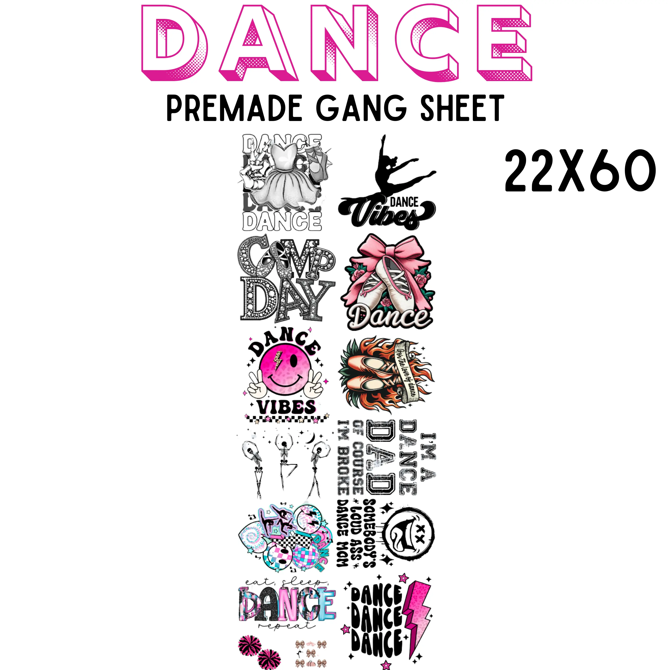 Pro Blanks Pre-Made DTF Gang Sheet - 22x60 in DTF Transfer, Durable 50+ Washes, No Cracking, Soft Vibrant Multi-Colors, Any Material, Medium Pressure, Fabric-Compatible DIY Specialty Supply for Toys & Hobbies