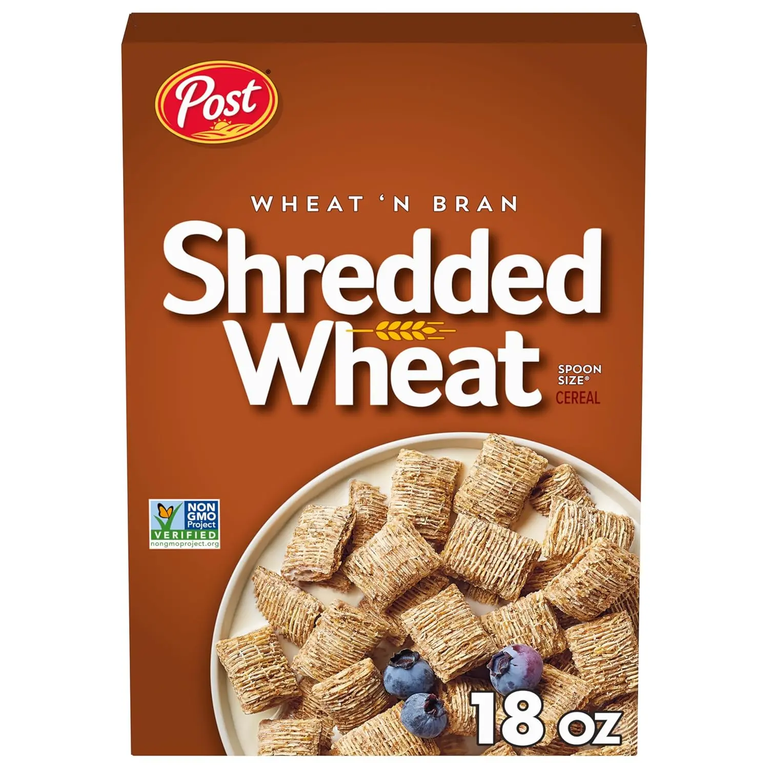 Post Wheat n Bran® Shredded Wheat Breakfast Cereal, 18 oz Box | High Fiber Cereal With Light, Crispy Wheat Pieces Made From Wheat And Bran For A Wholesome Taste, Kosher