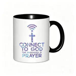 Connect to GOD Prayer Ceramic Mug - Religious Coffee & Tea Cup with Prayer Design, Dishwasher Gift for Christmas, Easter, for using during Worship & Quiet Time (Password is PRAYER)