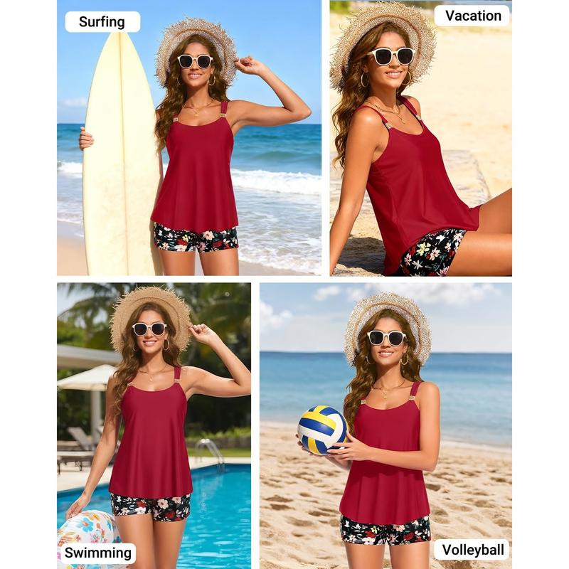 Daci Tankini Swimsuit with Shorts - Two Piece Tummy Control Bathing Suits Flowy Swim Top with Two Pockets Boy Shorts 2026