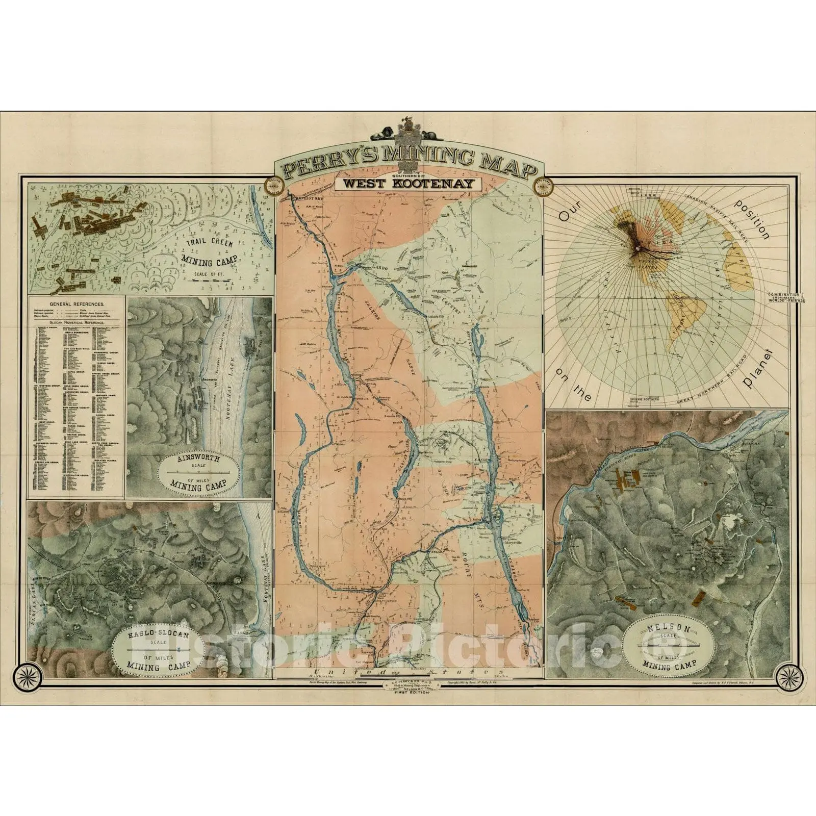 West Kootenay Mining District Map, 1893 - Historical Map Print