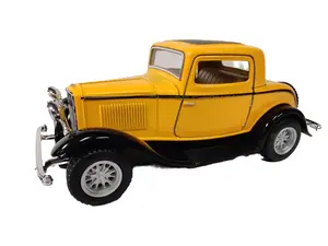 KINSMART 1932 Ford 3-Window Coupe 1:34 Scale Die-Cast Model Car Yellow Pull-Back Action Openable Doors Officially Licensed Collectible