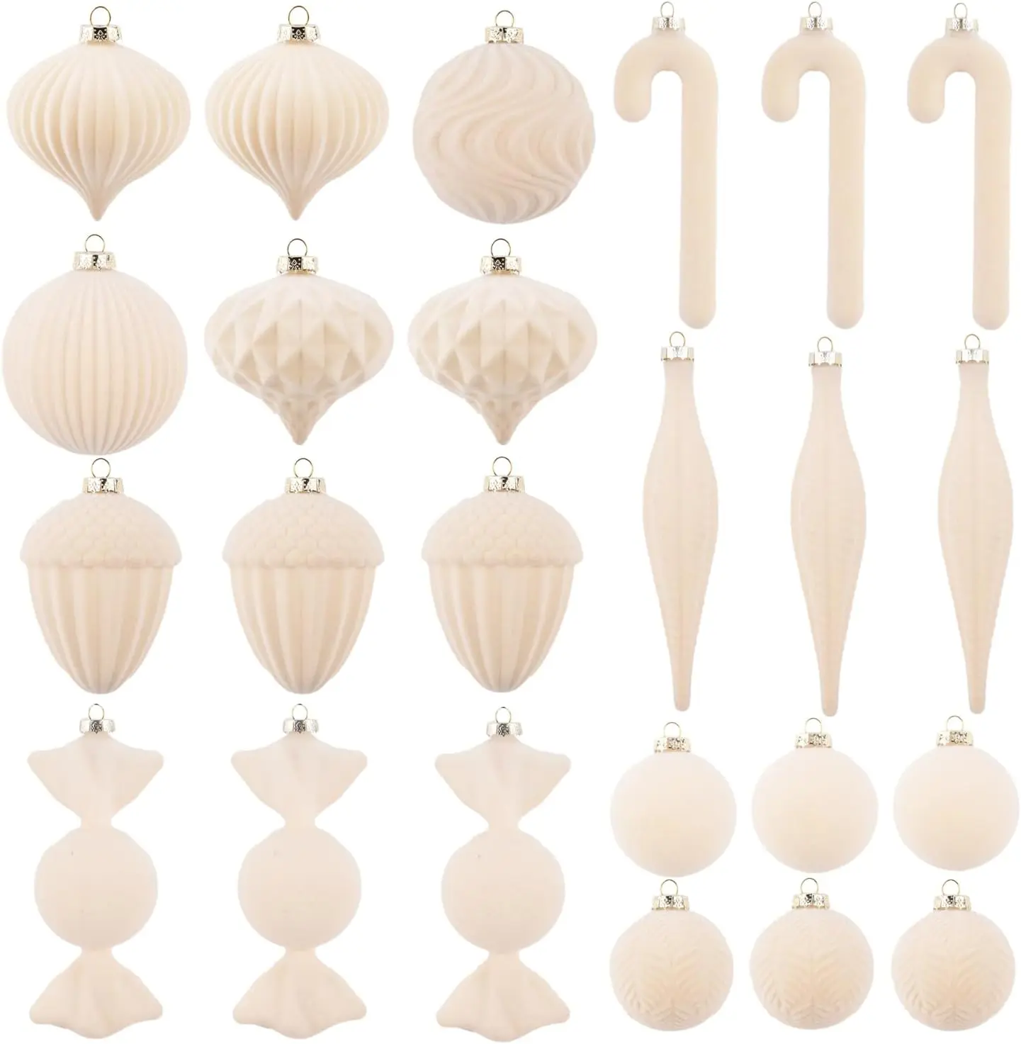 Ornaments for Christmas Tree Decorations - Cream Flocked Christmas Ornament Set for Winter Holiday Decor - Shatterproof Xmas Balls Ornaments Bulk - Pack of 24