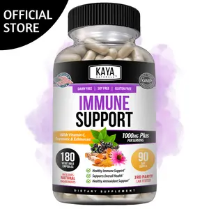 Kaya Naturals Immune Support | Elderberry with Zinc and Vitamin C for Adults, Elderberry Vitamins, Probiotics, Turmeric 100mg, Immune System Booster, Sambucus Elderberry Capsules - 180 Count Dietary Supplement