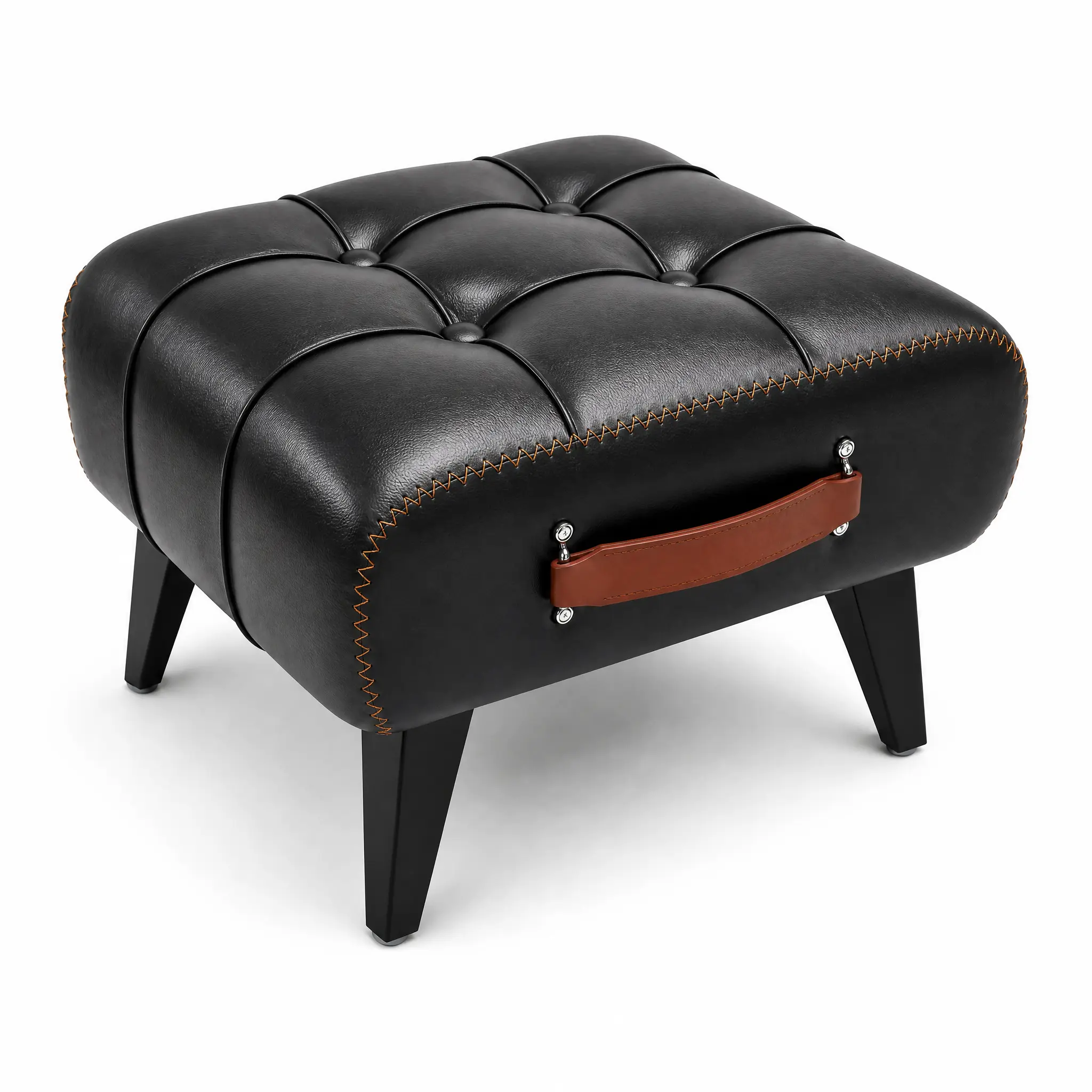 GRANNY SAYS Modern Leather Stool withPortable Handles and Metal Legs, SquareFootstool with Hidden Storage Space, Suitable forLiving Room Hallway