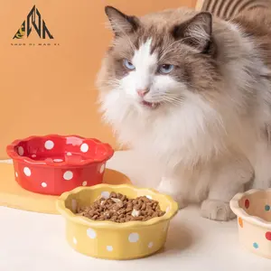 Ceramic Cat & Dog Feeding Bowls Set with Silicone Spoons, Easy Clean Pet Food Plates for Cats Dogs, Durable Ceramic Design