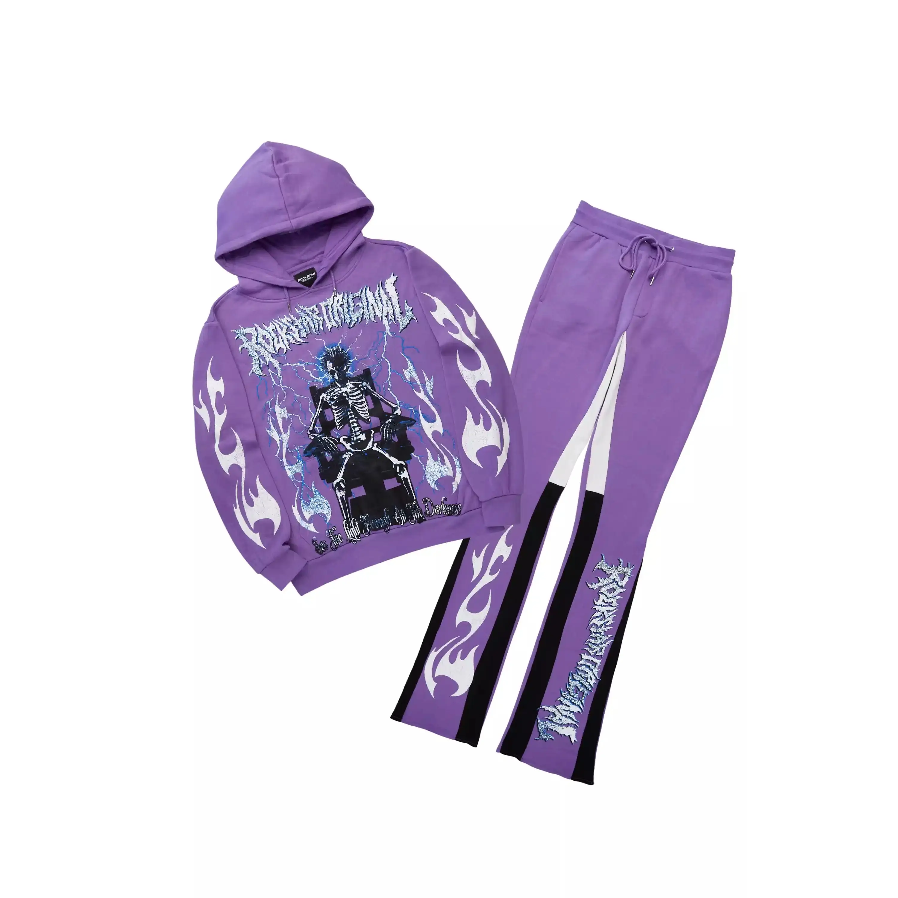 Deathrow Purple/White Hoodie/Stacked Track Pant Set Deathrow Purple/White Hoodie/Stacked Track Pant Set