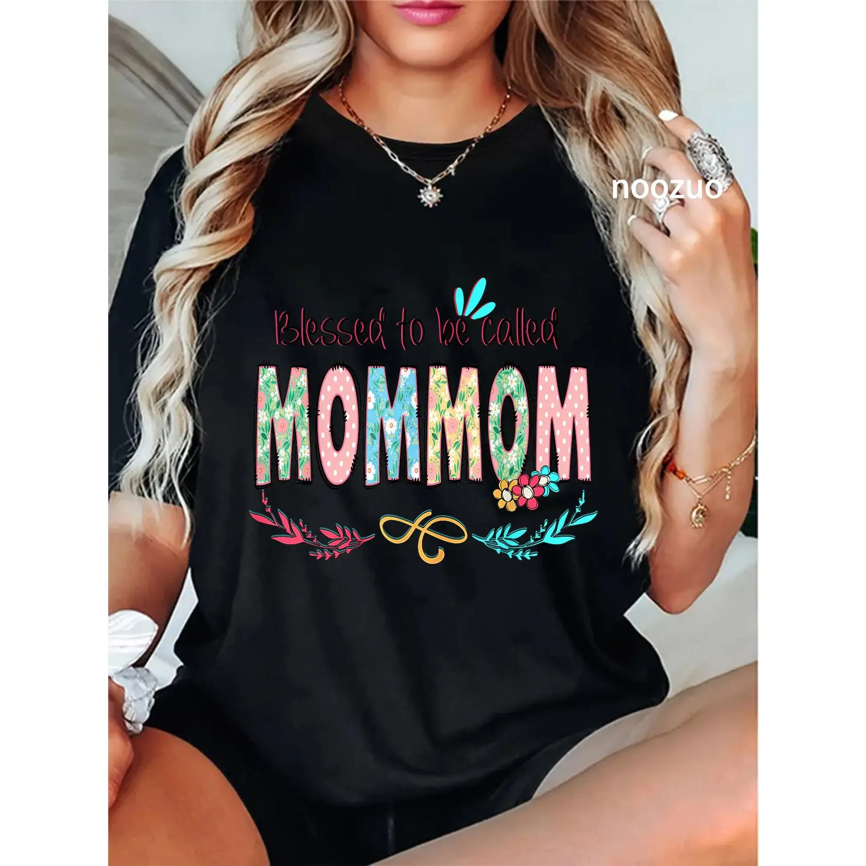100% Cotton Blessed to Be Called Mommom Floral Mother's Day T-Shirt