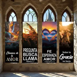 4 Pcs Religious Banners, Polyester Material Christian vertical hanging banners faith hope love scripture printed church prayer gathering home living room wall decor aesthetic religious decoration supplies for indoor space adornment