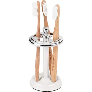 Metal Toothbrush Holder Cup for Bathroom Organization The York Collection, 3.25" x 5.75", Pearl White, Chrome