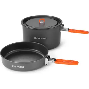 Camping Cookware Mess Kit, Non-Stick Lightweight Camping Pot and Fry Pan Set with Mesh Bag for Backpacking, Outdoor Cooking and Picnic