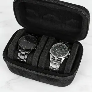 Hard Shell Soft Inside 2 Compartment Watch Travel Case Unisex Organizer Box with Padding Handle for Men Women Fashionable Display Case