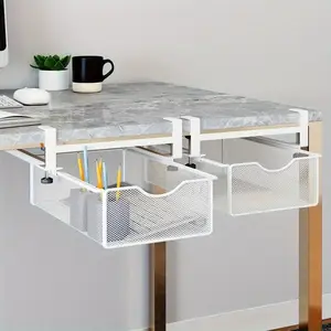 Under-desk Drawer Organizer, Iron Rectangular Off-surface Shelf, Invisible Storage Box for Office & Study Desks, Multi-purpose Desktop Clutter Remover, Desk Tidy