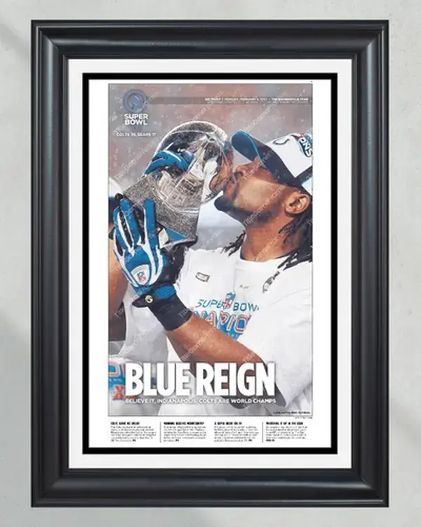 2007 Indianapolis Colts 'Blue Reign' Super Bowl champion Newspaper Poster Print - NO FRAME
