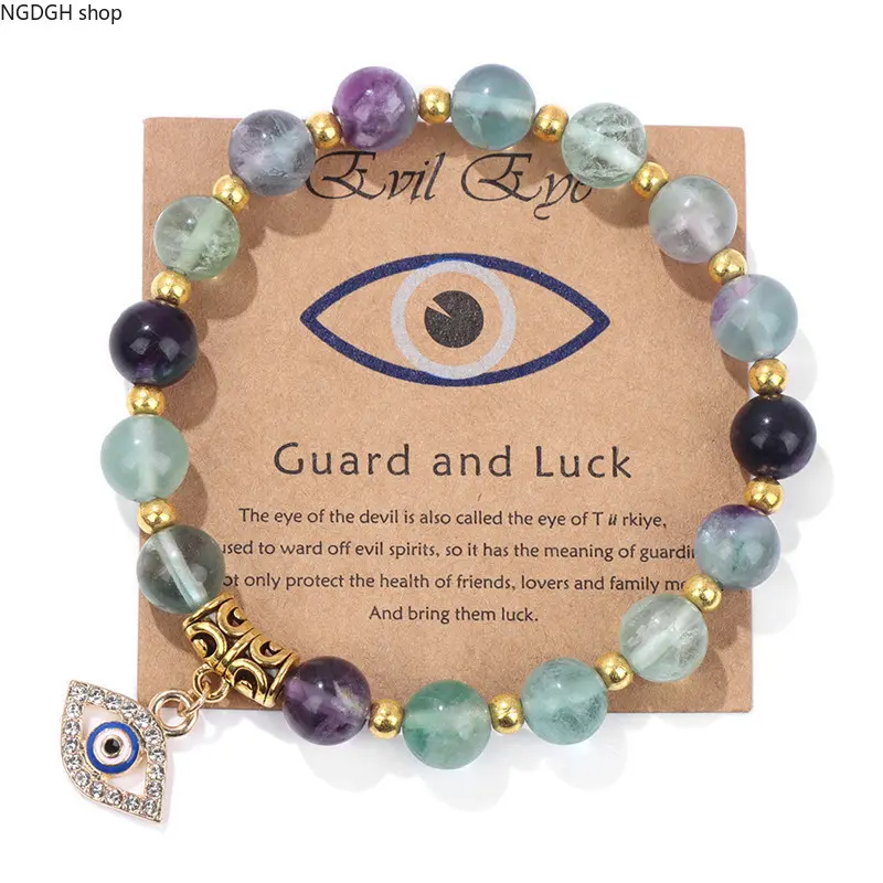 Evil Eye Protection Bracelets Jewelry - Natural Stones for Luck, Balance, Adjustable Elastic Stackable Bangle Bracelets, Spiritual Daily Wear for Empaths