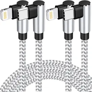 USB C to Lightning Cable, 2Pack Apple MFi Certified iPhone Fast Charging Cords Type C Lightning Cable 90 Degree iPhone Cable Nylon for iPhone 14 13 12 11 Pro Max X XS XR 8 7 6s Plus SE (3FT, Sliver)