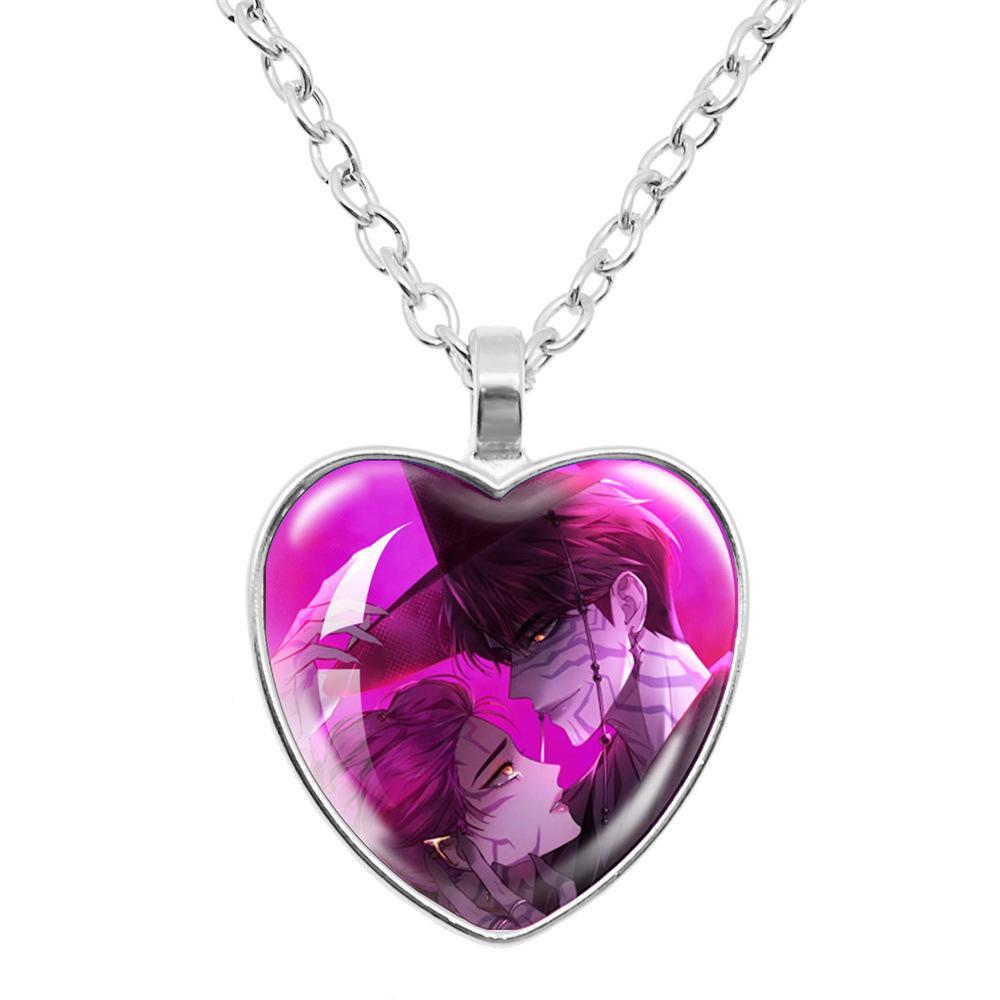 K-Pop  Demon Slayer "Time Gem" Heart Necklace — Featuring a Vibrant, Colorful Love Pendant. Perfect for Daily Wear, Vacations, and Dates — A Delightful and Exquisite Little Gift.