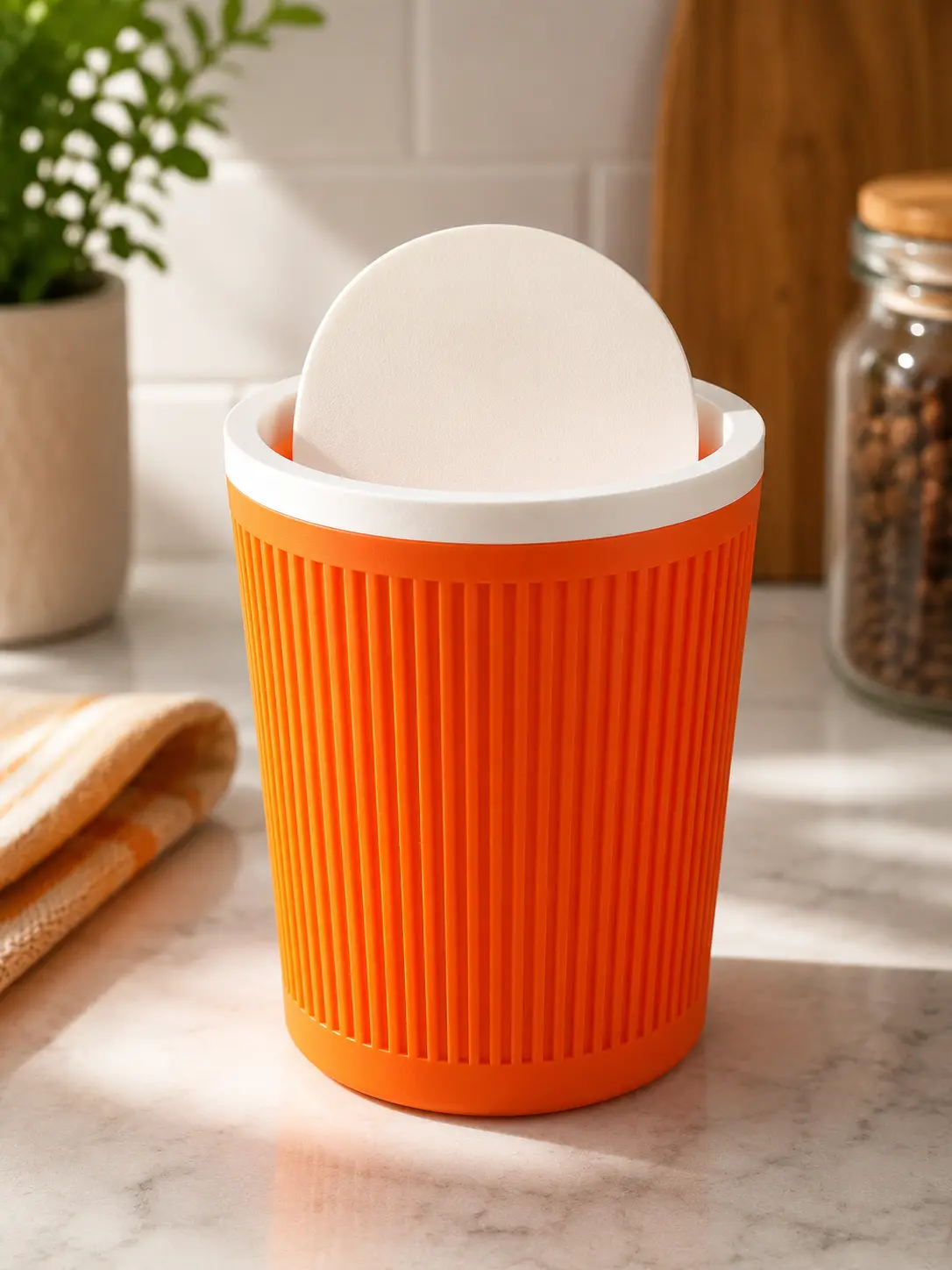 Mini Desktop Trash Bin with Sliding Lid, Home Supplies Storage Bin with Lid for Home Organization