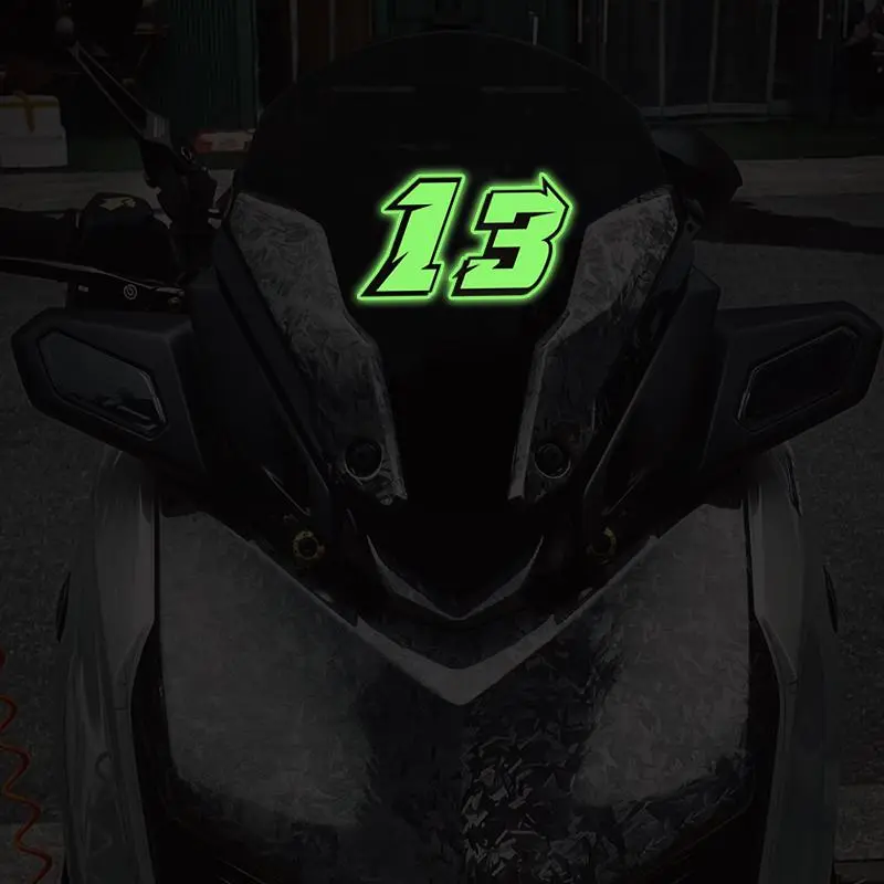Motorcycle Number 0123456789 Sticker, Motorcycle Stickers, Night Glow Waterproof Sticker for Motorcycle Fuel Tank, Car Body, Bumper, Trunk, Rear Windshield, Ideal for Night Safety Warning Decorative Car Sticker