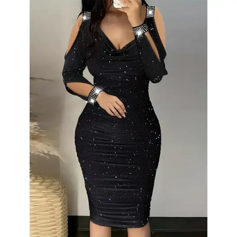knee length dresses for ladies Wholesale MOQ6 Zip-Back Ruched Bodycon Dress main image 1