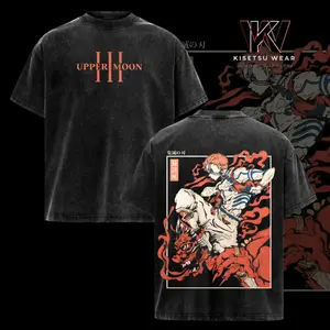 Akaza Upper Moon 3 Graphic T-Shirt – Demon Slayer Infinity Castle Arc Vintage Washed Oversized Anime Tee, Soft Cotton Unisex Streetwear Top, Manga Graphic Shirt for Men Women, Casual Daily Wear, Party, Festival Outfit, Gift for Demon Slayer Fans