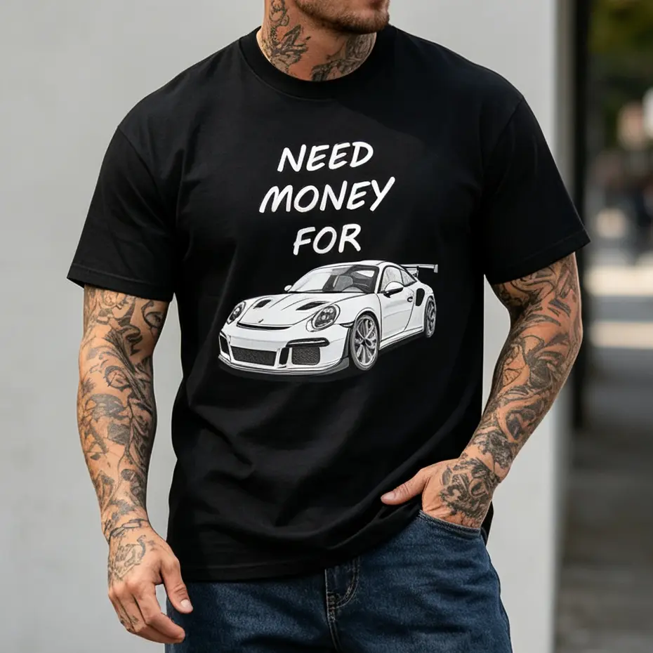 Porsche 911 Graphic T-Shirt - Men's Menswear Crew Neck (Round Neck) Short Sleeve Tops, Black White Fashion Funny Car Lover Casual Streetwear Shirt for Men, Sohochic, Classic