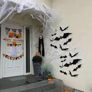 60PCS Halloween 3D Bats Decoration Halloween Large Bats Wall Decor 4 Different Sizes Realistic PVC Scary Black Bat Sticker for Home Decor DIY Wall Decal Bathroom Indoor Halloween Party Supplies