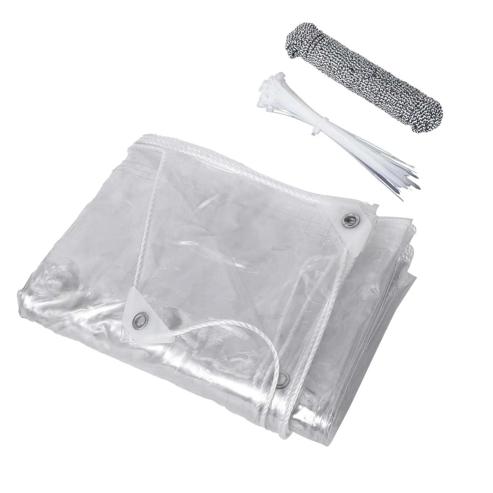 GARVEE Clear Tarp Heavy Duty Waterproof, 14Mil-8ftx16ft Tear-Resistant Transparent PVC Tarp with Grommets & Ropes & Cable Ties, Windproof Enclosure for Greenhouse, Chicken Coop, Patio, Garden and Outdoor