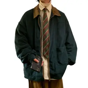 Corduroy Men Jacket American Style Vintage Windbreakers Zipper Coats Autumn Loose Cargo Outwear Casual Clothes Menswear