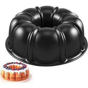 10" Nonstick Fluted Cake Pan Tube Baking Mold for Pound Cake Jello Gelatin Chocoflan Non Toxic Easy Clean Black