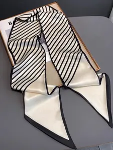 Classic Line Pattern Rectangular Scarf, Soft and Smooth, Versatile for Daily Wear, Four-Season Use, Necktie, Hairband, Belt, Summer Scarf