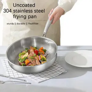 Stainless Steel Flat Edged Nonstick Frying Pan with Lid, Durable Heavy-Duty Cookware for Eggs Pancakes Steak and Vegetables, Ideal for Home and Professional Chefs