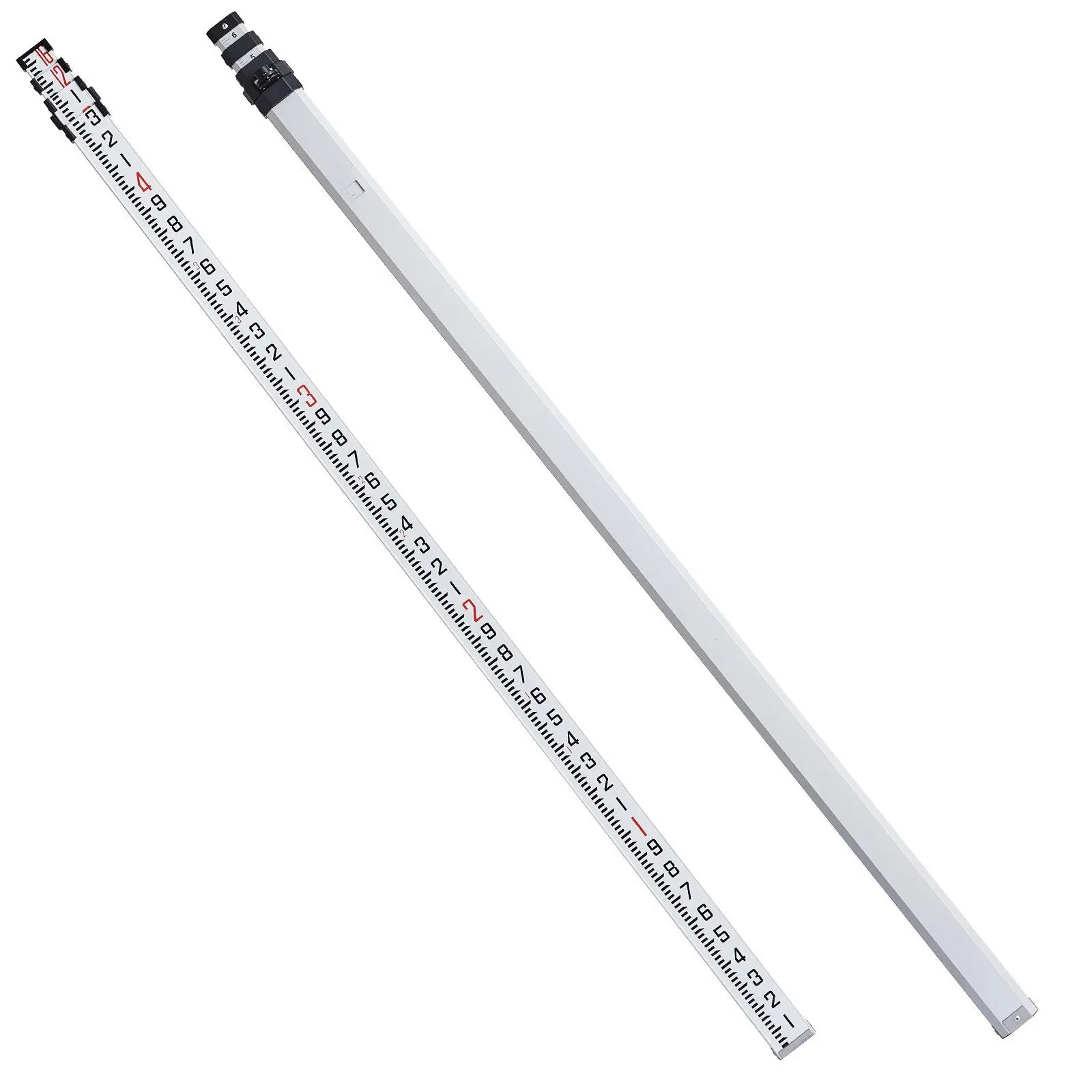 VEVOR Corrosion-Resistant Aluminum Lightweight Foldable Leveling Rod, 16ft-10ths Double-Sided Scale, 4 Adjustable Telescopic Sections, Press-Fit Grip, Ft/In Readings, Bubble Level, Carrying Bag for Easy Transport, Architectural Optical Laser Measurements