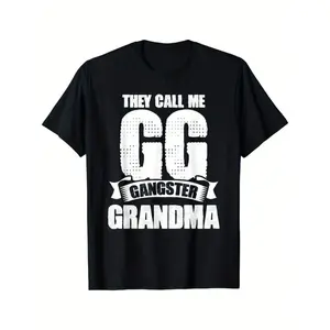 Black Cotton Graphic T-Shirt for Women Featuring They Call Me GG Gangster Grandma Design with Short Sleeves Round Neck and Casual Fit Ideal Gift for Grandmothers Humorous Playful Cotton Fabric Tee